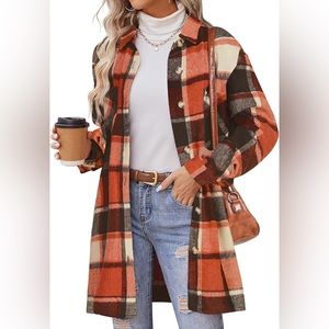 WOMENS SIZE XXL ORANGE PLAID SHACKET